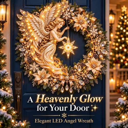 ✨ Heavenly Angel Christmas Wreath – Lighted Holiday Door Decor ✨