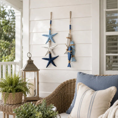 ⭐2026 PROMO CHAUDE🐟🌊Décoration lumineuse murale étoile de mer et poisson en bois style marin
