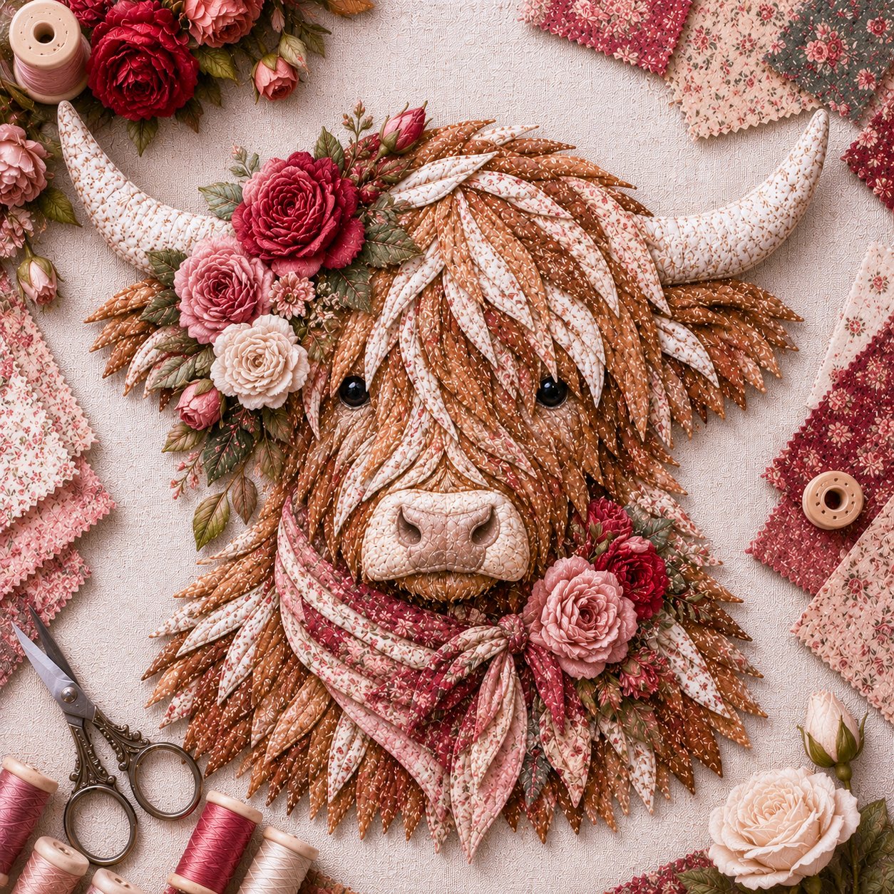 🔥LAST DAY 50% OFF - 🌸Birth Flower Highland Cow Fabric Art DIY Kit – A Handmade Keepsake You Create with Love