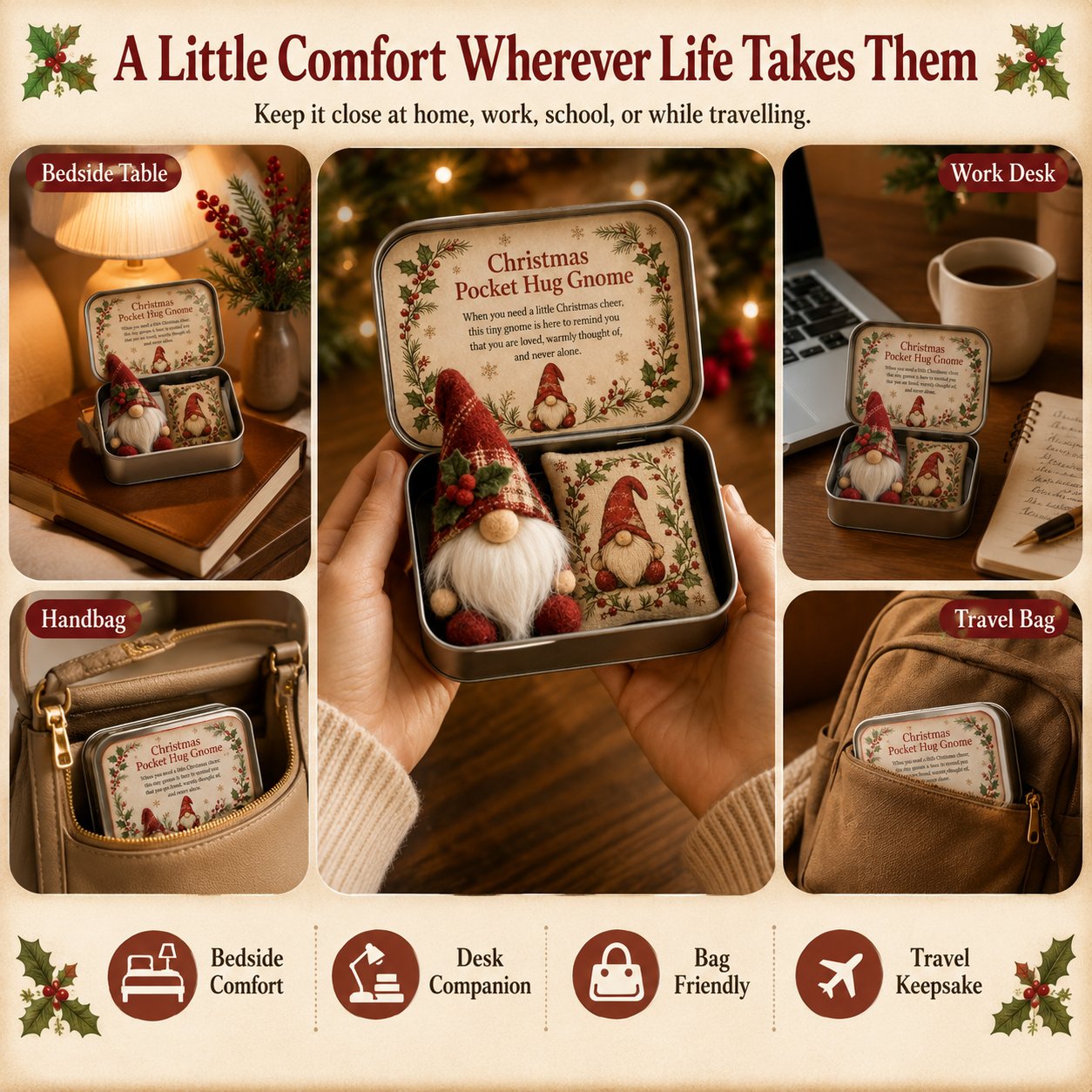 🔥 LAST DAY 49% OFF – 💌 Pocket Hug Gnome Comfort Gift Tin | Mini Plush Keepsake with Heartfelt Message, Matching Cushion & Protective Metal Case 🧸✨