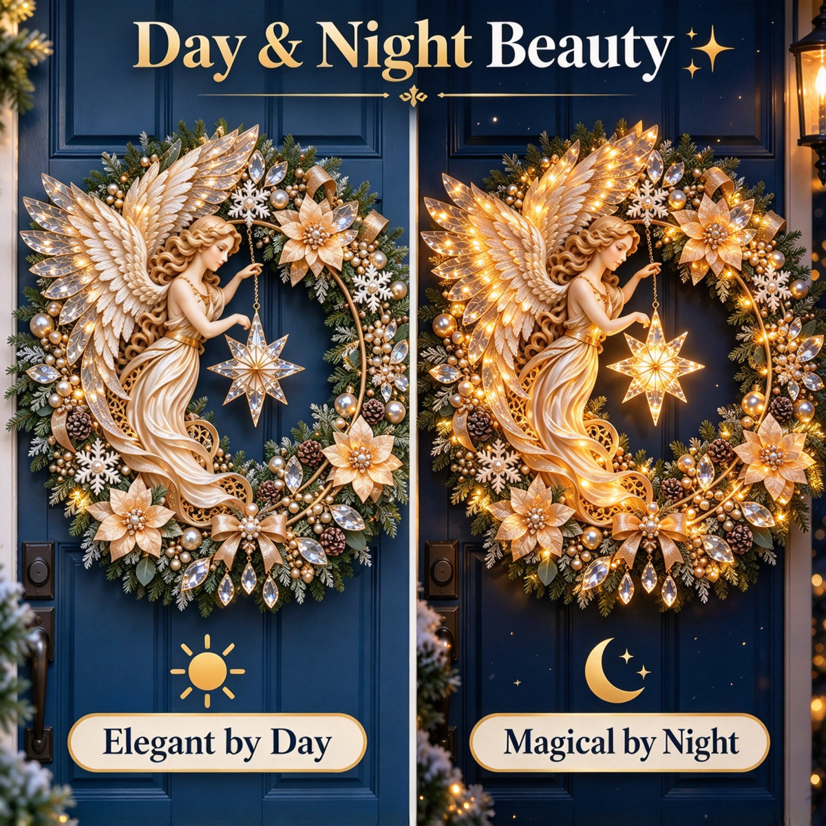 ✨ Heavenly Angel Christmas Wreath – Lighted Holiday Door Decor ✨