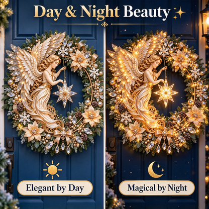 ✨ Heavenly Angel Christmas Wreath – Lighted Holiday Door Decor ✨