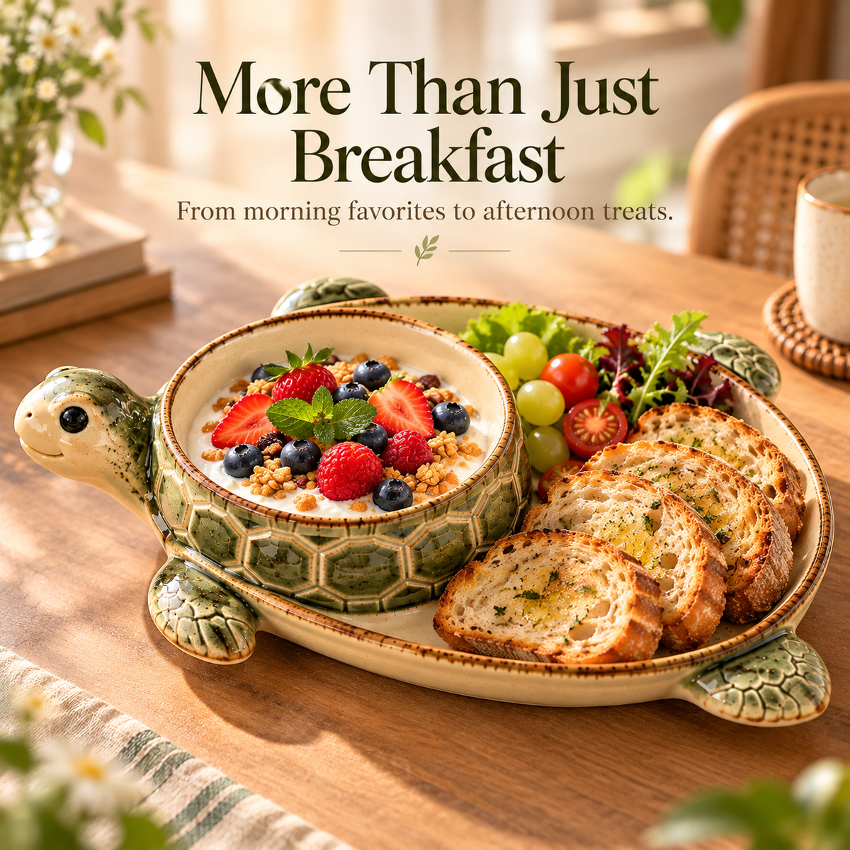 🐢✨ Turtle Morning Delight – Vintage Ceramic Divided Breakfast Plate