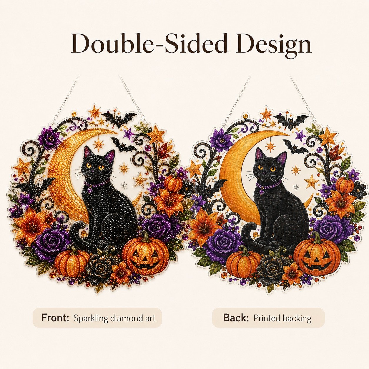 🎃🐈Halloween Black Cat Moon Diamond Art Hanging Ornament Kit