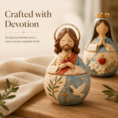 🌟 Divine Grace Collection: Hand-Painted Sacred Heart Jesus & Blessed Mary Keepsake Box