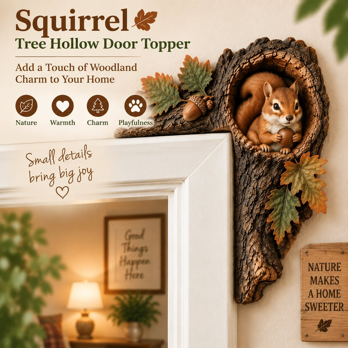🐿️🌿Chipmunk Tree Hollow Door Topper | Woodland Animal Doorway Decor For Cozy Nature Homes