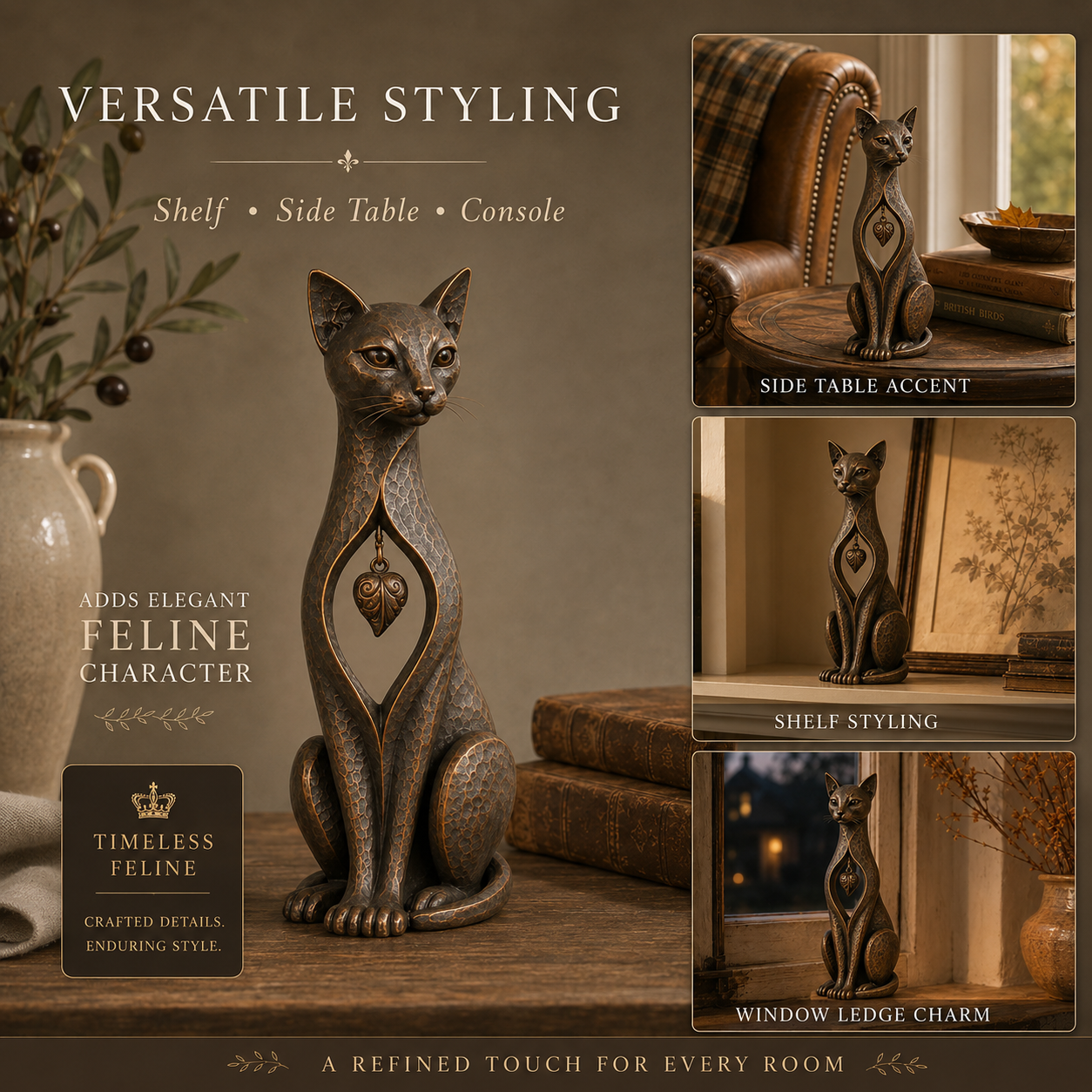 Last day 50% OFF🐱Heritage Heart Sphynx Sculpture – Vintage Iron Cat Accent for Timeless Interiors
