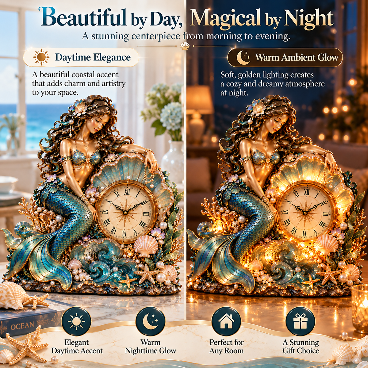 ✨ Last Day 50% OFF -🧜‍♀️Mermaid Pearl Clock