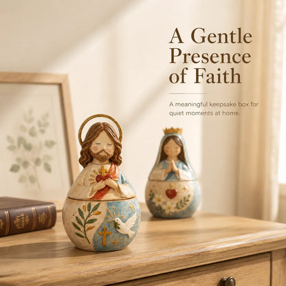 🌟 Divine Grace Collection: Hand-Painted Sacred Heart Jesus & Blessed Mary Keepsake Box
