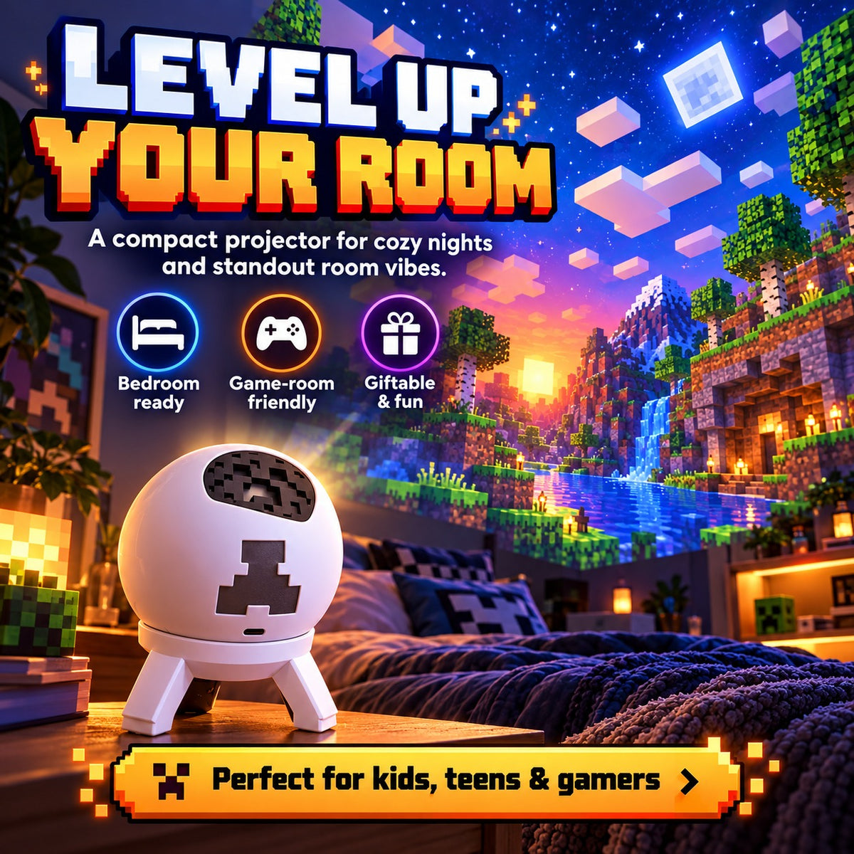 🎮 Pixel Fantasy Scene Projector – Ambient Decor for Gaming Rooms