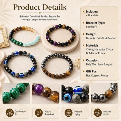 ✨ 4PCS Bohemian Beaded Bracelet Set 💎 | Wealth • Lucky • Money • Protection 🪬 | Elegant Gift for Her 🎁
