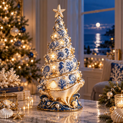 🌊 Coastal Christmas Seashell Tree Projection Lamp✨