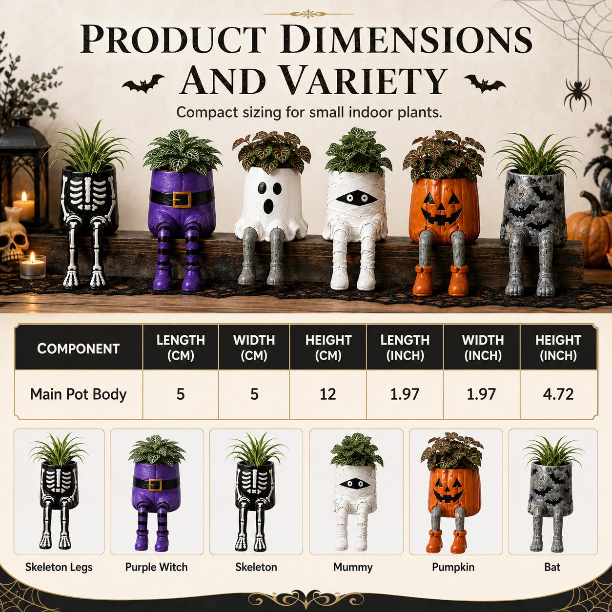 Halloween Whimsical Hanging Leg Planter Handcrafted Fall Skeleton Decor
