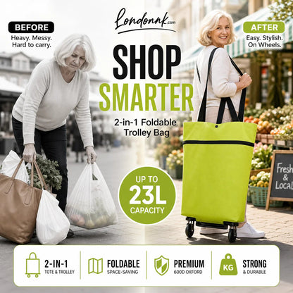 🛒 2-in-1 Foldable Rolling Shopping Trolley Bag -[49% OFF]- ✨ 23L Large Capacity Reduce Hand Strain