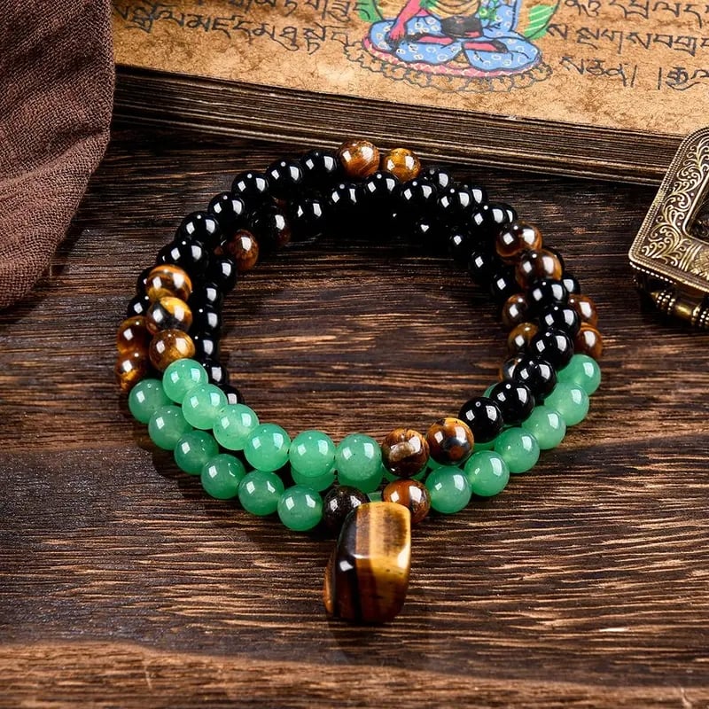 ✨ Money Attraction Necklace With GreenAventurine & Tiger Eye Pendant Healing Crystal Stone