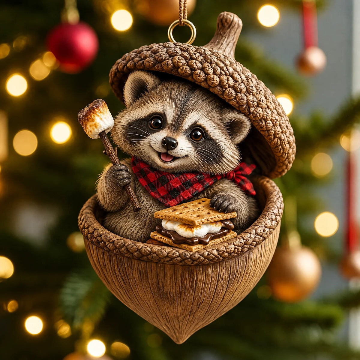 🌰🐿 Woodland Nut Hideaway Christmas Ornament – 3D-Style Raised Detail Forest Animal Keepsake