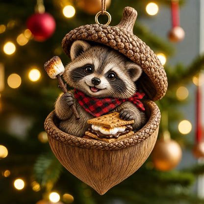 🌰🐿 Woodland Nut Hideaway Christmas Ornament – 3D-Style Raised Detail Forest Animal Keepsake