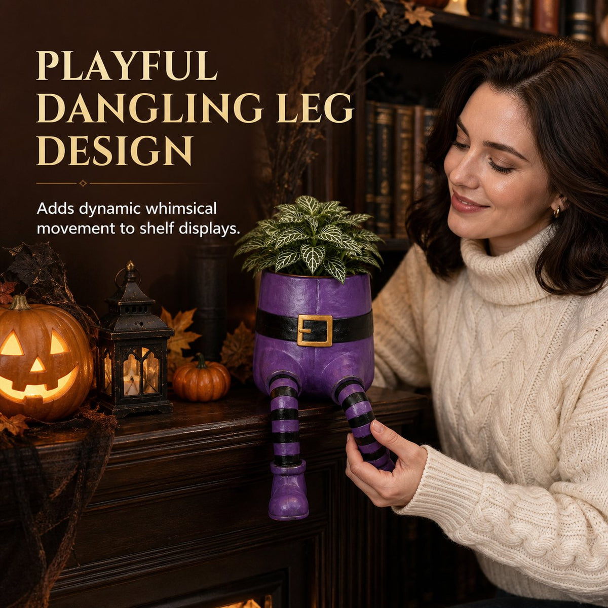 Halloween Whimsical Hanging Leg Planter Handcrafted Fall Skeleton Decor