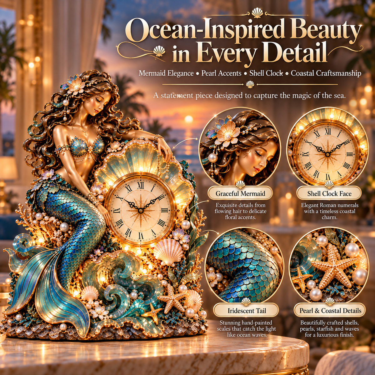 ✨ Last Day 50% OFF -🧜‍♀️Mermaid Pearl Clock