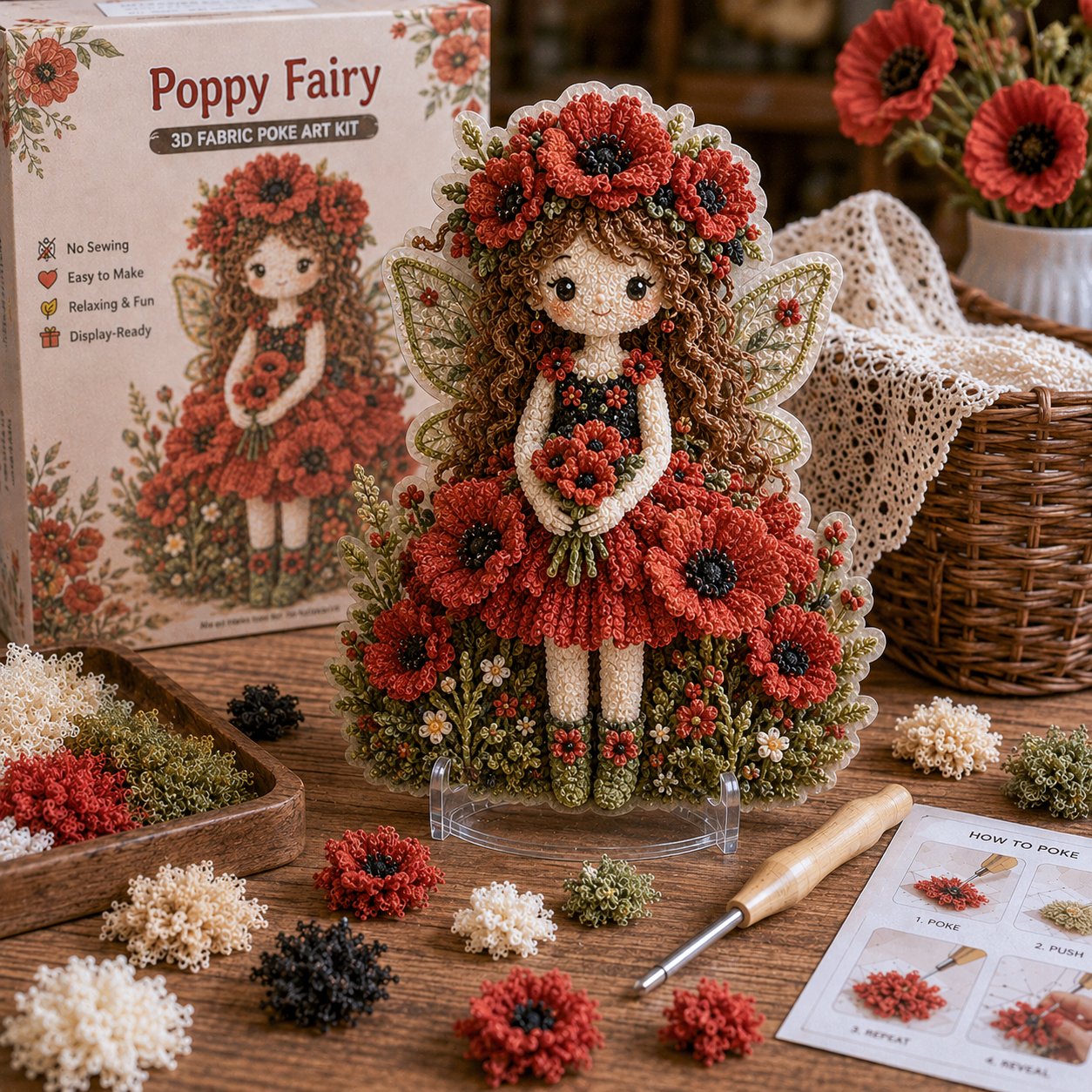 🔥 LAST DAY 49% OFF – 🌸🧚‍♀️ Flower Fairy 3D Fabric Poke Art Kit | No-Sew Fluffy Fabric Craft with Raised Floral Texture & Display-Ready Fairy Decor ✨