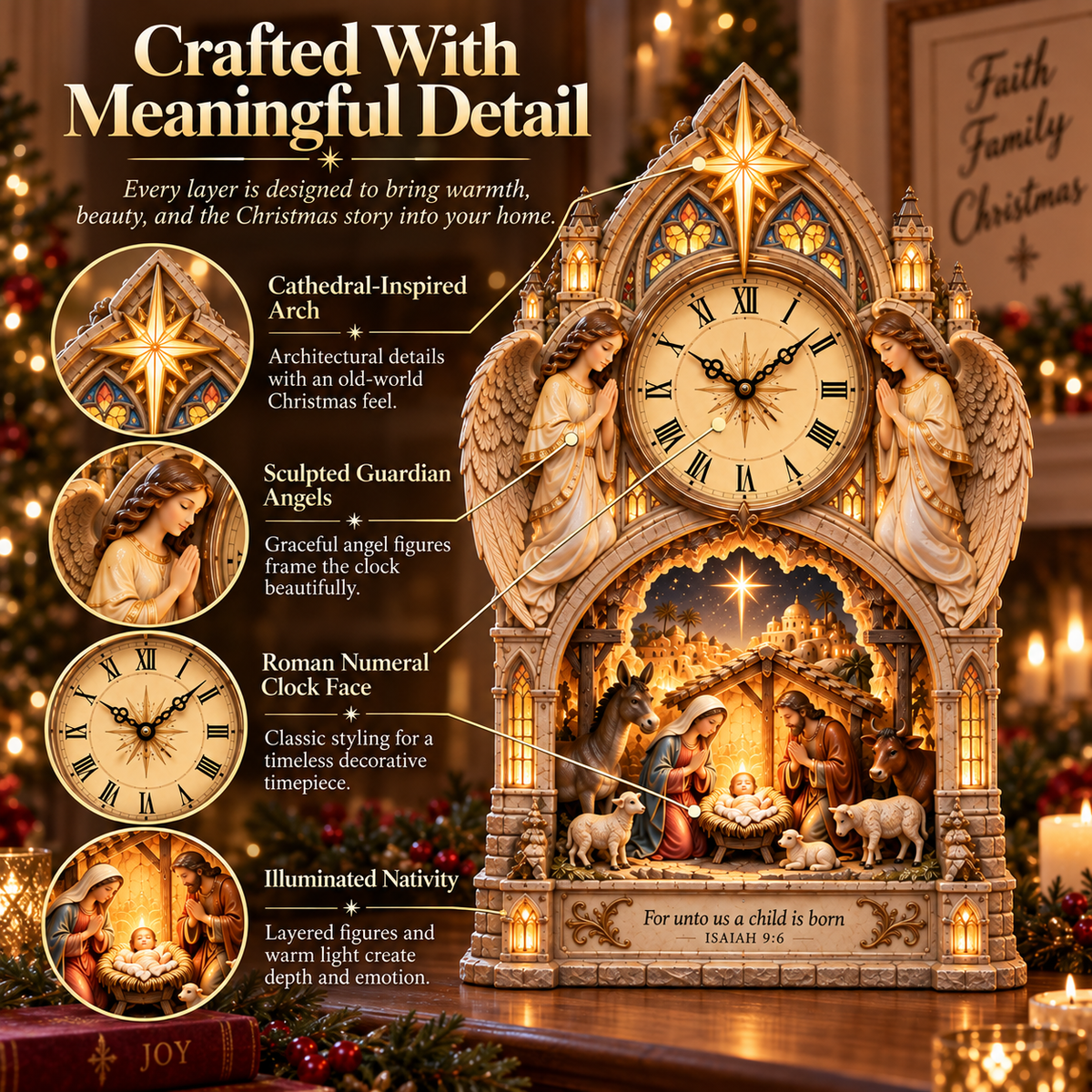 Bethlehem Cathedral Nativity Clock detailed craftsmanship