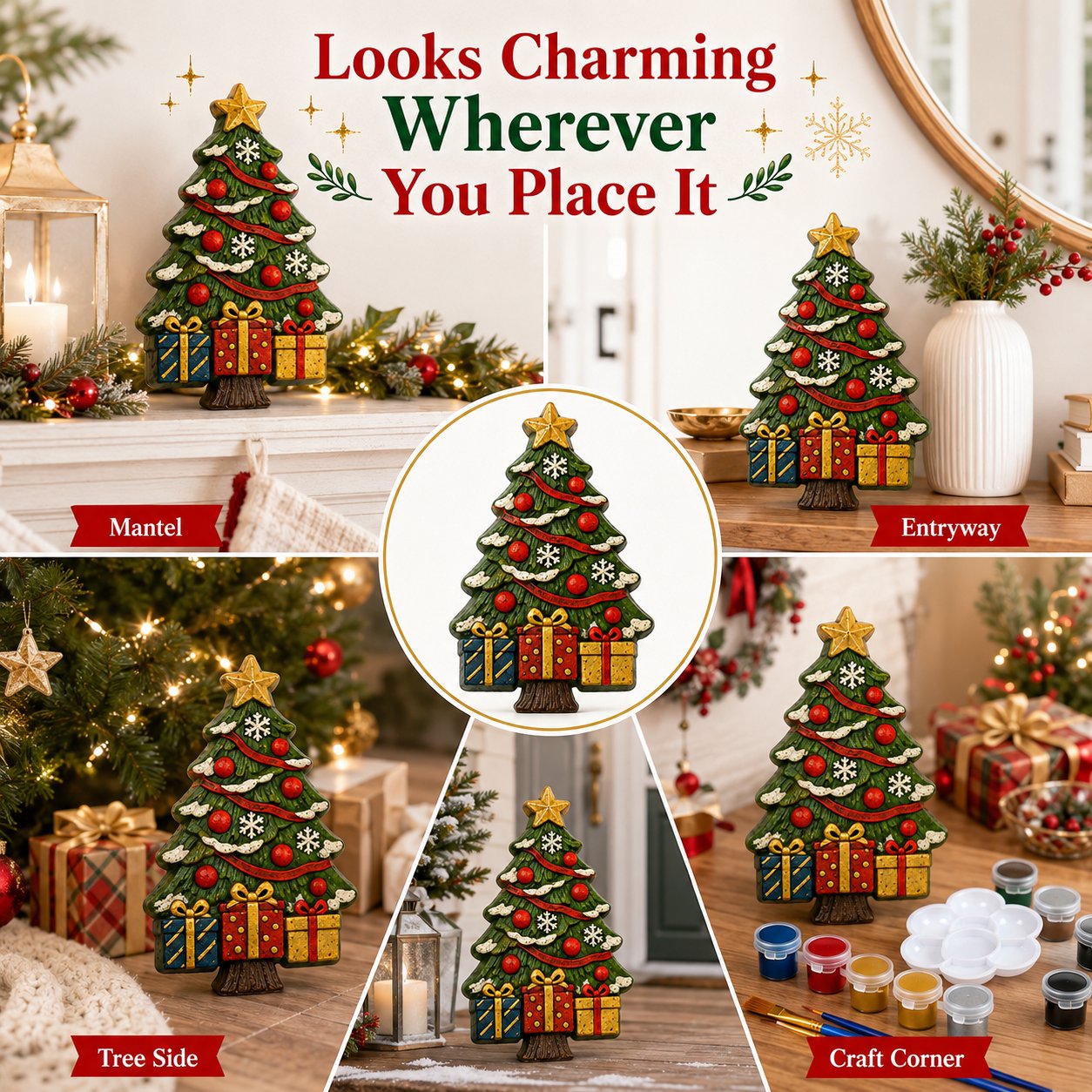 🎄 DIY Christmas Tree Mold & Paint Craft Kit | Reusable 3D Mold with 8 Acrylic Paints, 2 Brushes & Festive Detail Guide 🎨✨