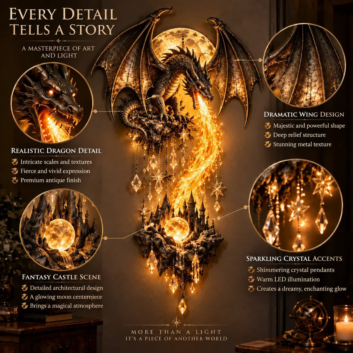 🔥Buy 2 Get 20% OFF🔥🐉 Dragonfire Moonlight Wall Lamp | Enchanted Fantasy Castle Decor ✨