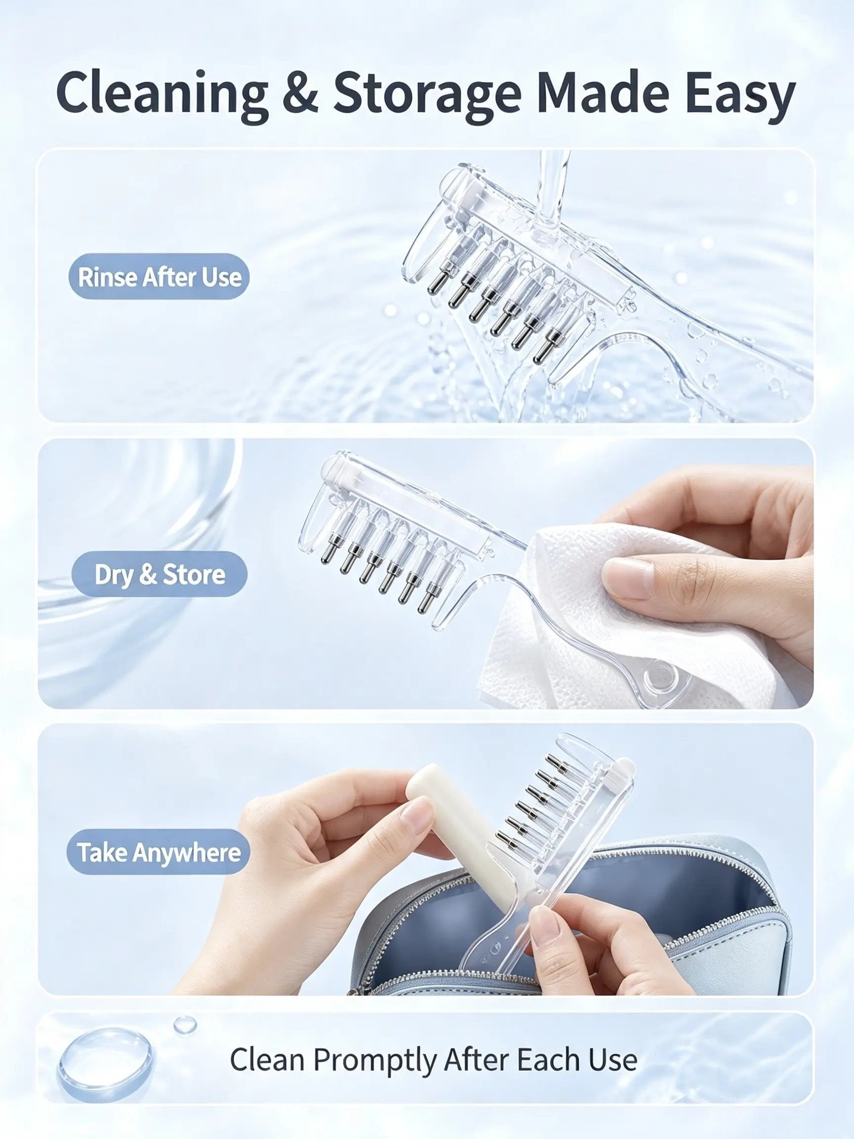 💧Refillable Scalp Oil Applicator Comb with 7 Metal Massage Tips – Even Root Serum Distribution & Scalp Stimulation for Hair Care