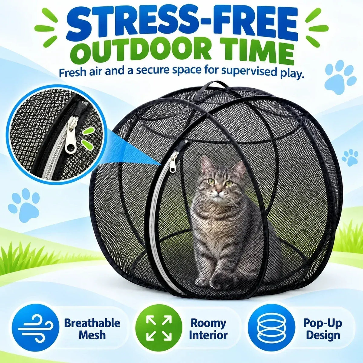 🐱🌿Rolling Mesh Cat Playpen