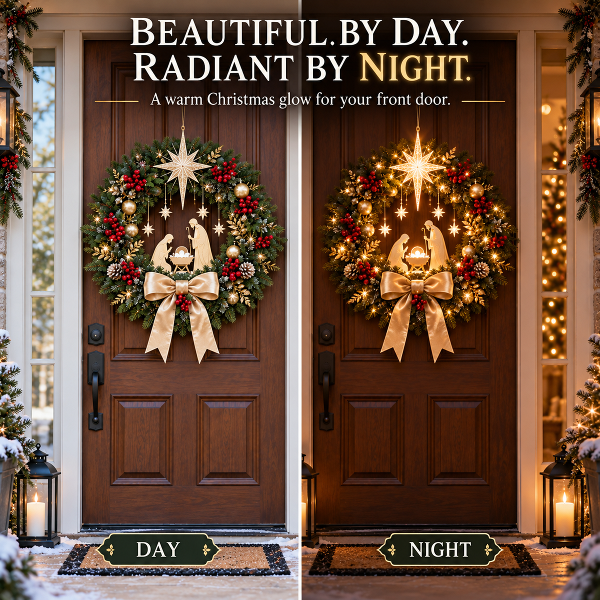 ✨LAST DAY 50% OFF✨ Lighted Nativity Christmas Wreath – Bethlehem Star Front Door Decor🎄