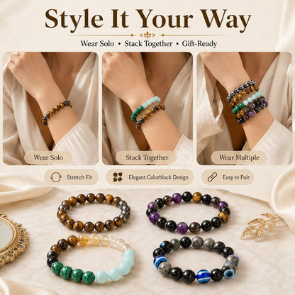 ✨ 4PCS Bohemian Beaded Bracelet Set 💎 | Wealth • Lucky • Money • Protection 🪬 | Elegant Gift for Her 🎁