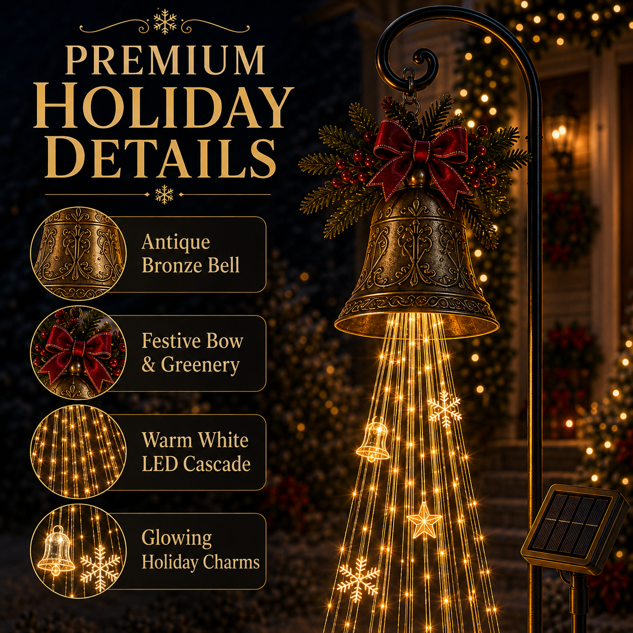 🔥Hot Sale 40% OFF🎄 Christmas Bell Cascade Solar Yard Light✨