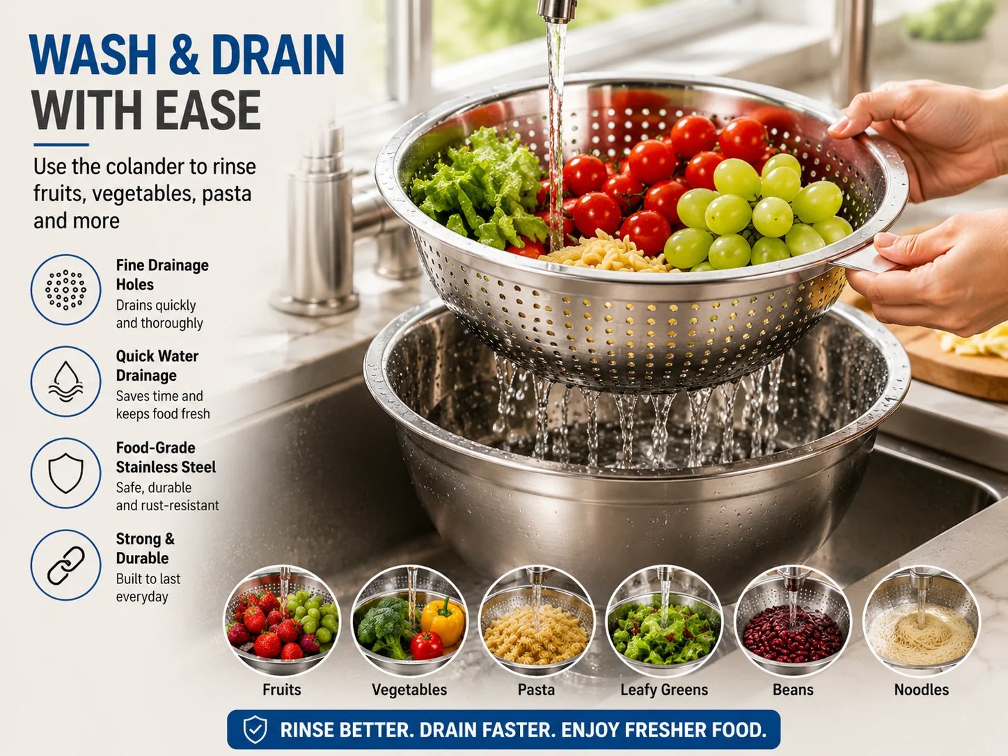🔥Hot Sale 50% OFF 🎁3-in-1 Stainless Steel Grater Bowl & Colander Set