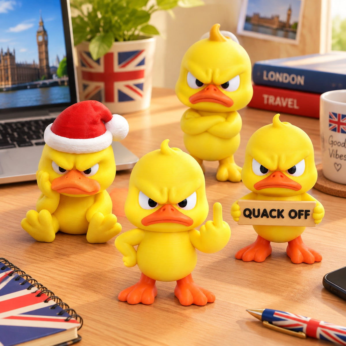 🦆 Sassy Grumpy Duck Desktop Figurine | 3D Printed Funny Office Decor & Gaming Setup Ornament✨🎄