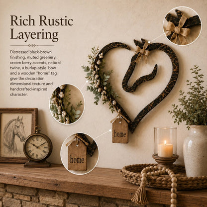 Rustic Horse Heart Wall Decor with Greenery – Farmhouse Equestrian Home Accent