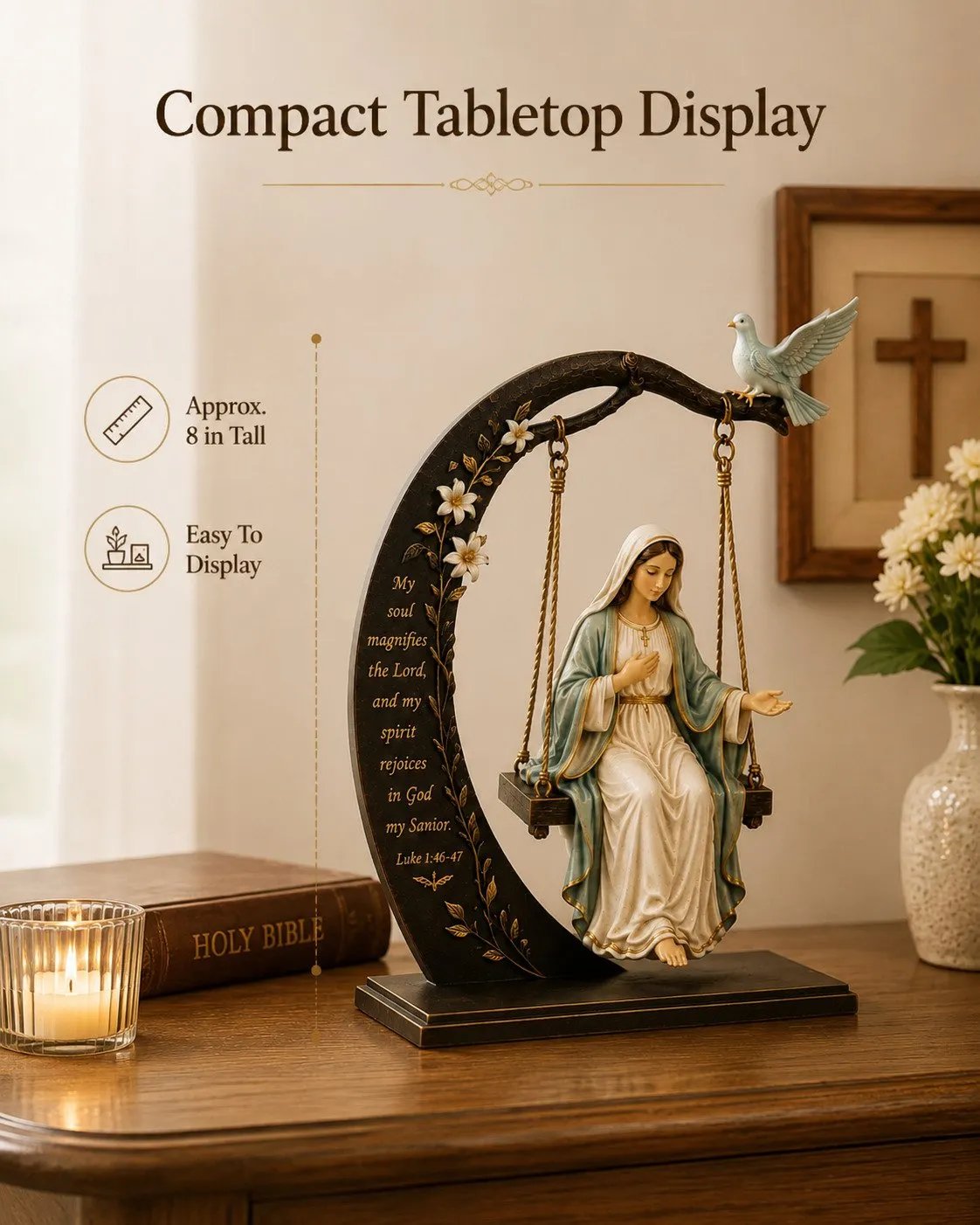 🙏 Blessed Virgin Mary Swing Statue – 7-Inch Faith-Inspired Resin Keepsake