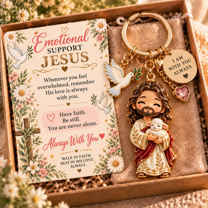 🔥LAST DAY 50% OFF-Emotional Support Jesus Keychain | Always With You Gift Set with Message Card