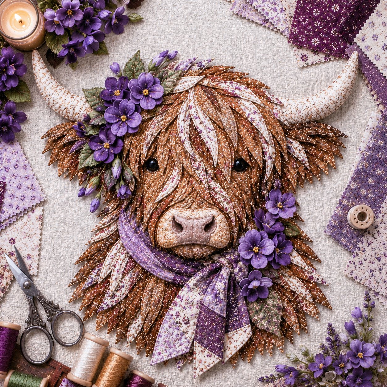 🔥LAST DAY 50% OFF - 🌸Birth Flower Highland Cow Fabric Art DIY Kit – A Handmade Keepsake You Create with Love