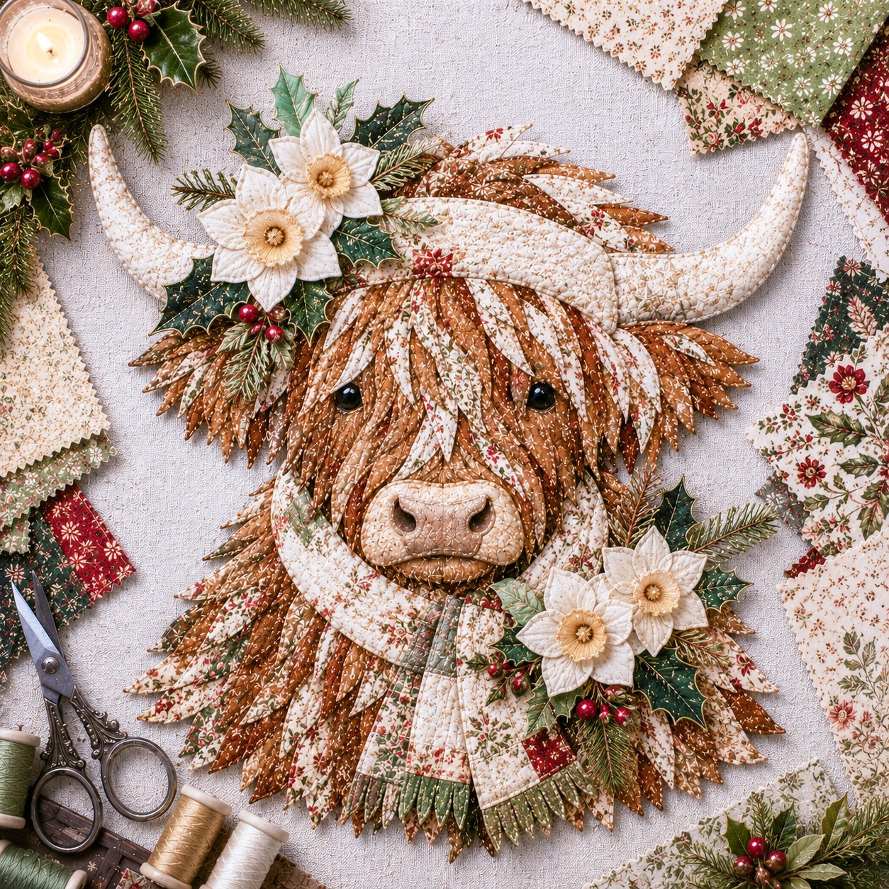 🔥LAST DAY 50% OFF - 🌸Birth Flower Highland Cow Fabric Art DIY Kit – A Handmade Keepsake You Create with Love