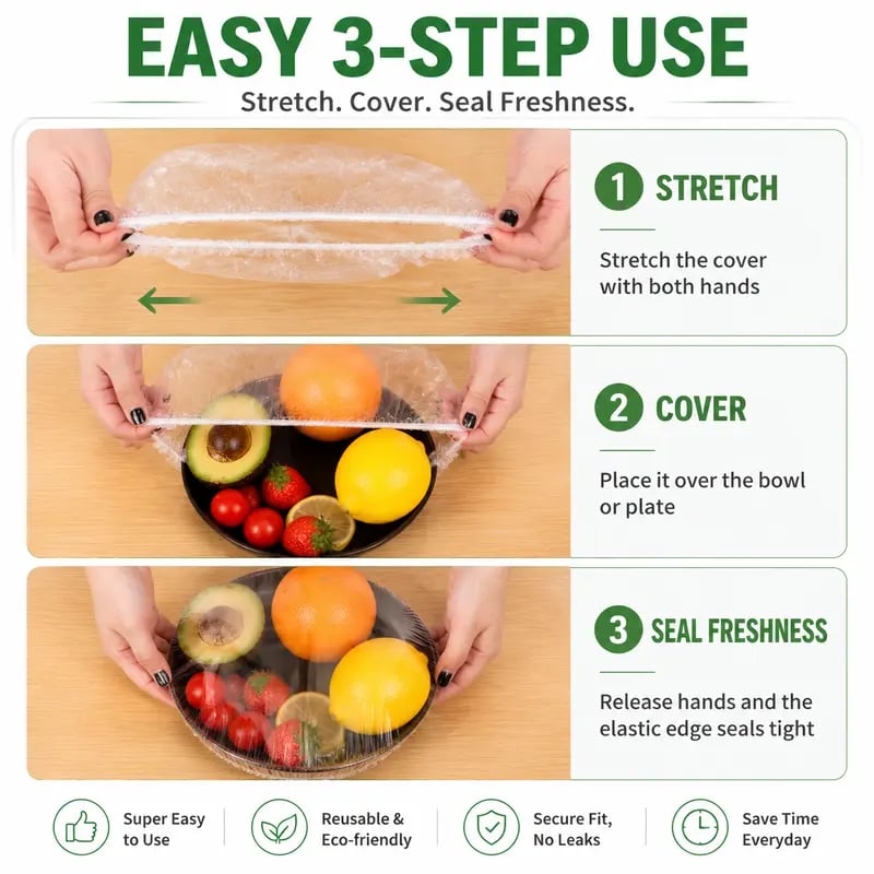 🥗 Disposable Stretch Food Covers for Bowls & Plates – Food-Grade, BPA-Free & Non-Toxic PE Material