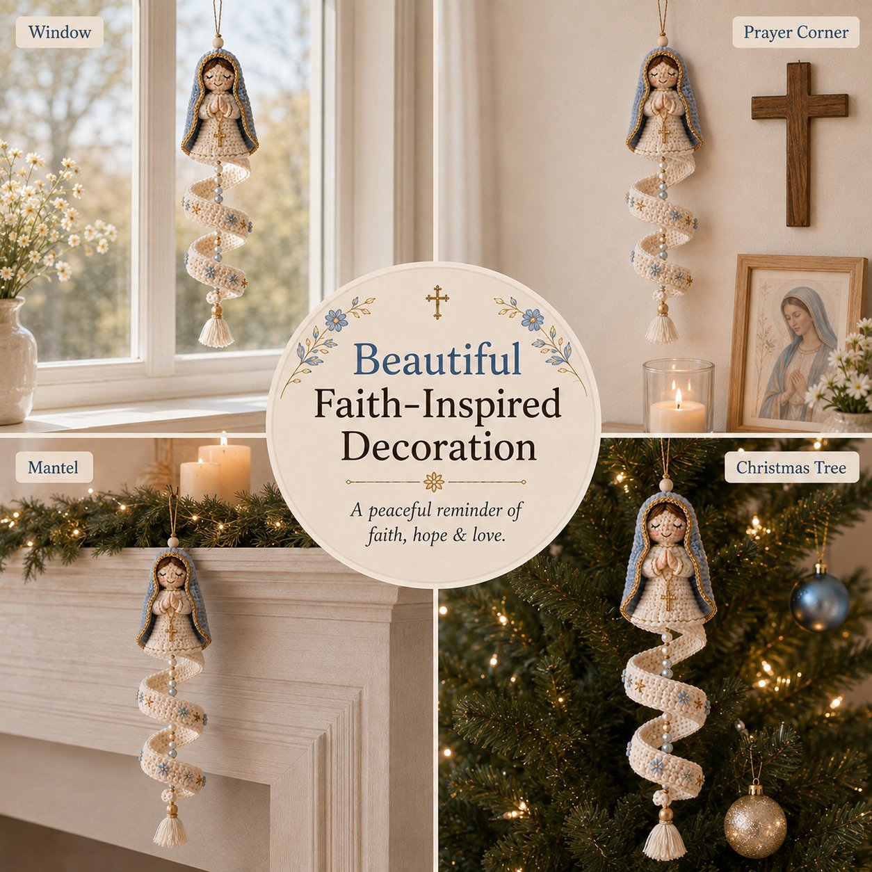 🔥LAST DAY 50% OFF - ✨ DIY Crochet Blessed Mother Spiral Hanging Ornament Kit – Handcraft a Heavenly Keepsake 🙏🧶