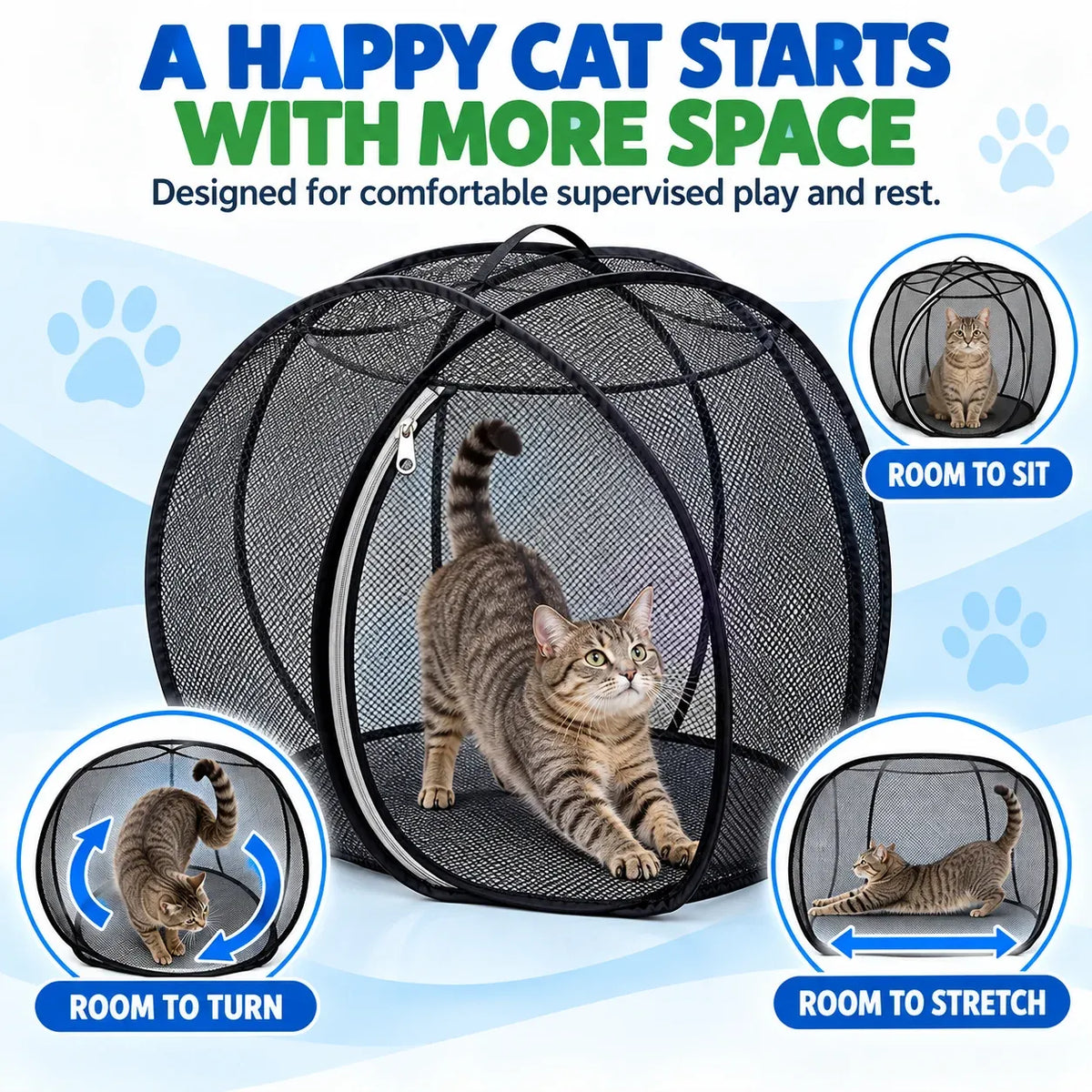 🐱🌿Rolling Mesh Cat Playpen