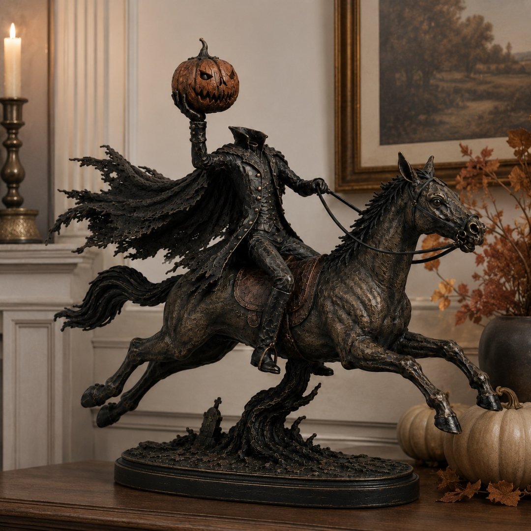 🎃🏇Midnight Chase Headless Horseman Statue