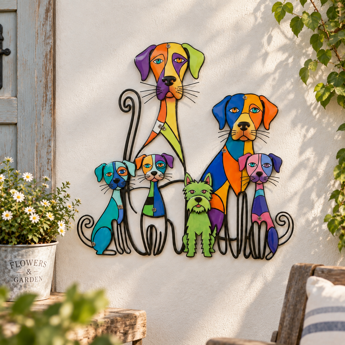 🐶🐾Colorful Dog Family Metal Wall Decor
