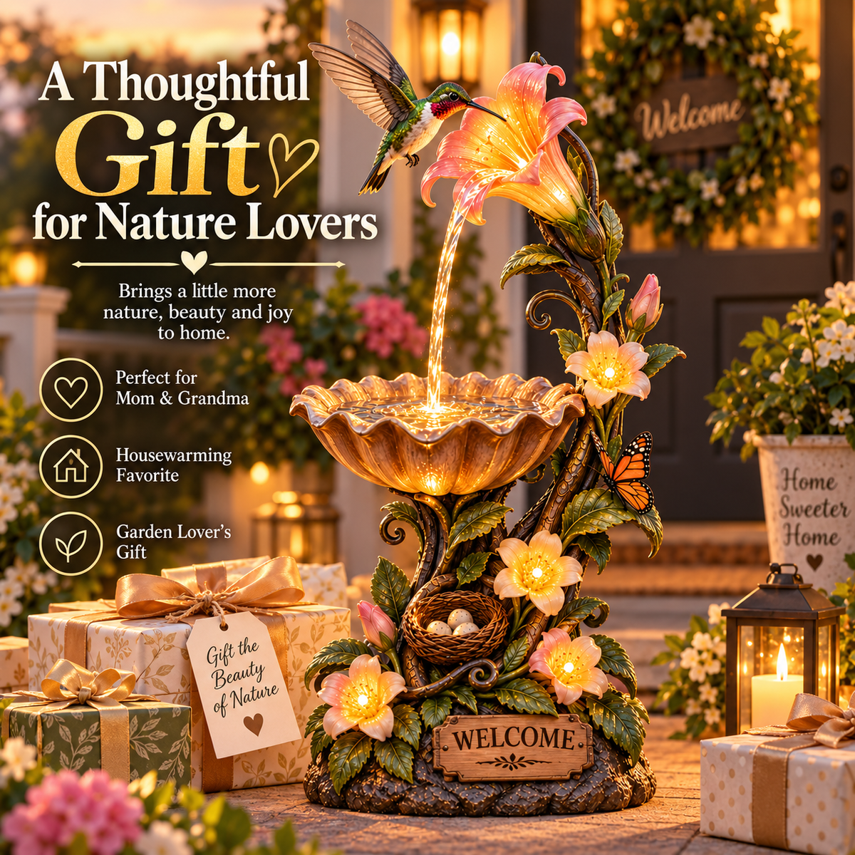 🔥 Last Day 49% OFF🐦✨ Hummingbird Nectar Fountain™ – Lighted Garden & Porch Decor