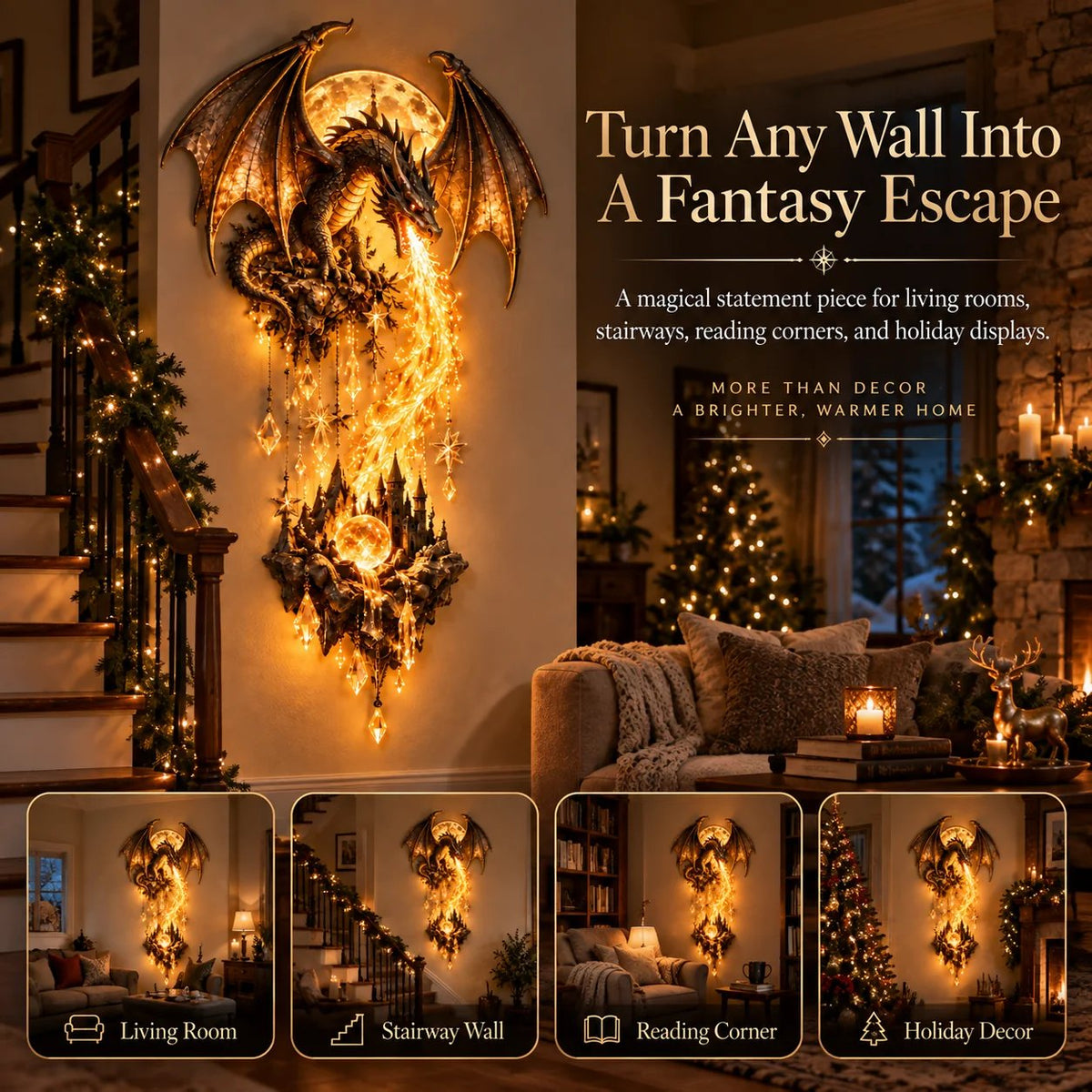 🔥Buy 2 Get 20% OFF🔥🐉 Dragonfire Moonlight Wall Lamp | Enchanted Fantasy Castle Decor ✨