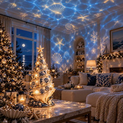 🌊 Coastal Christmas Seashell Tree Projection Lamp✨