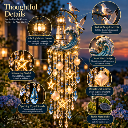 🔥Last Day 49% OFF🔥🌊 Lighthouse Tide Glow™ – Solar Lighthouse Garden Stake Light with Crystal Tassels