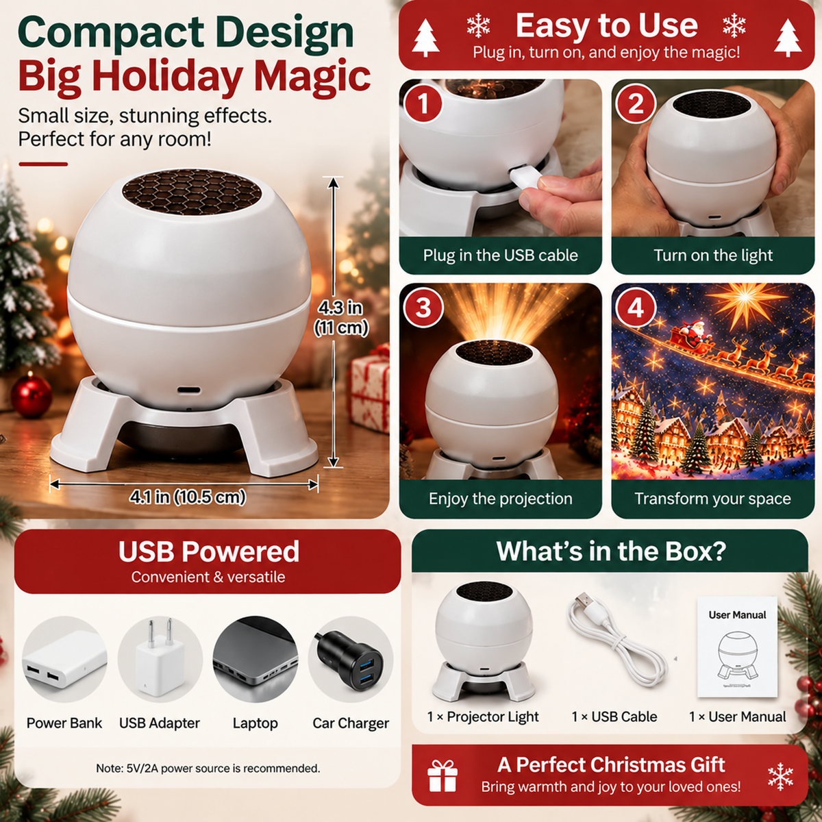 💡 Turn Any Room Into a Christmas Wonderland – Holiday Projection Night Light