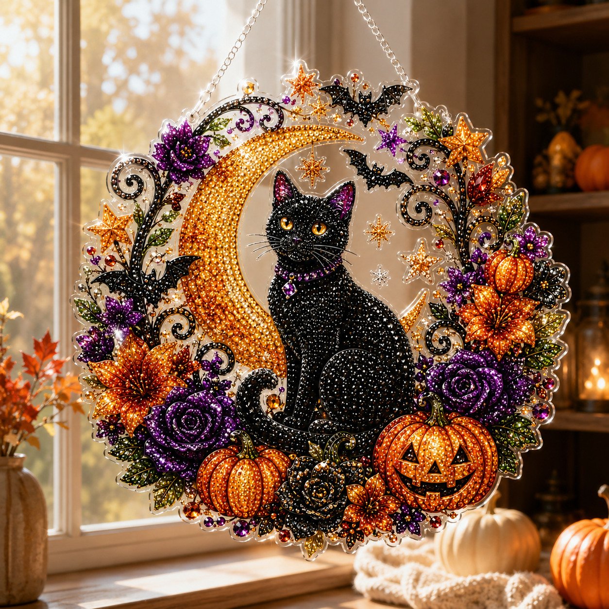 🎃🐈Halloween Black Cat Moon Diamond Art Hanging Ornament Kit